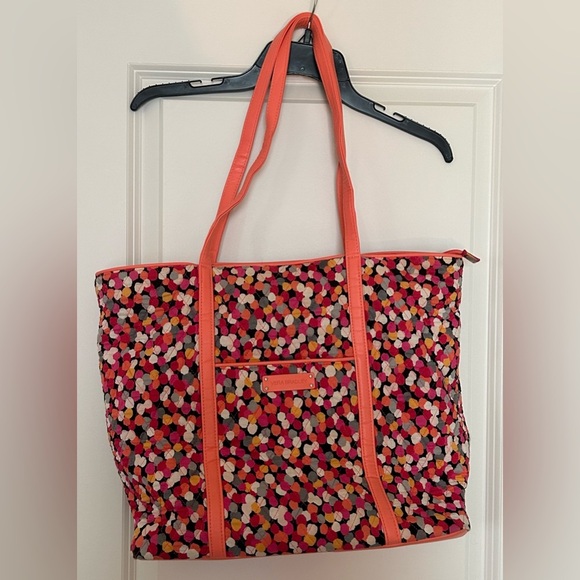 LRG Vera Bradley Pixie Confetti Trimmed Vera Traveler Weekender Bag coral tote - Picture 1 of 8